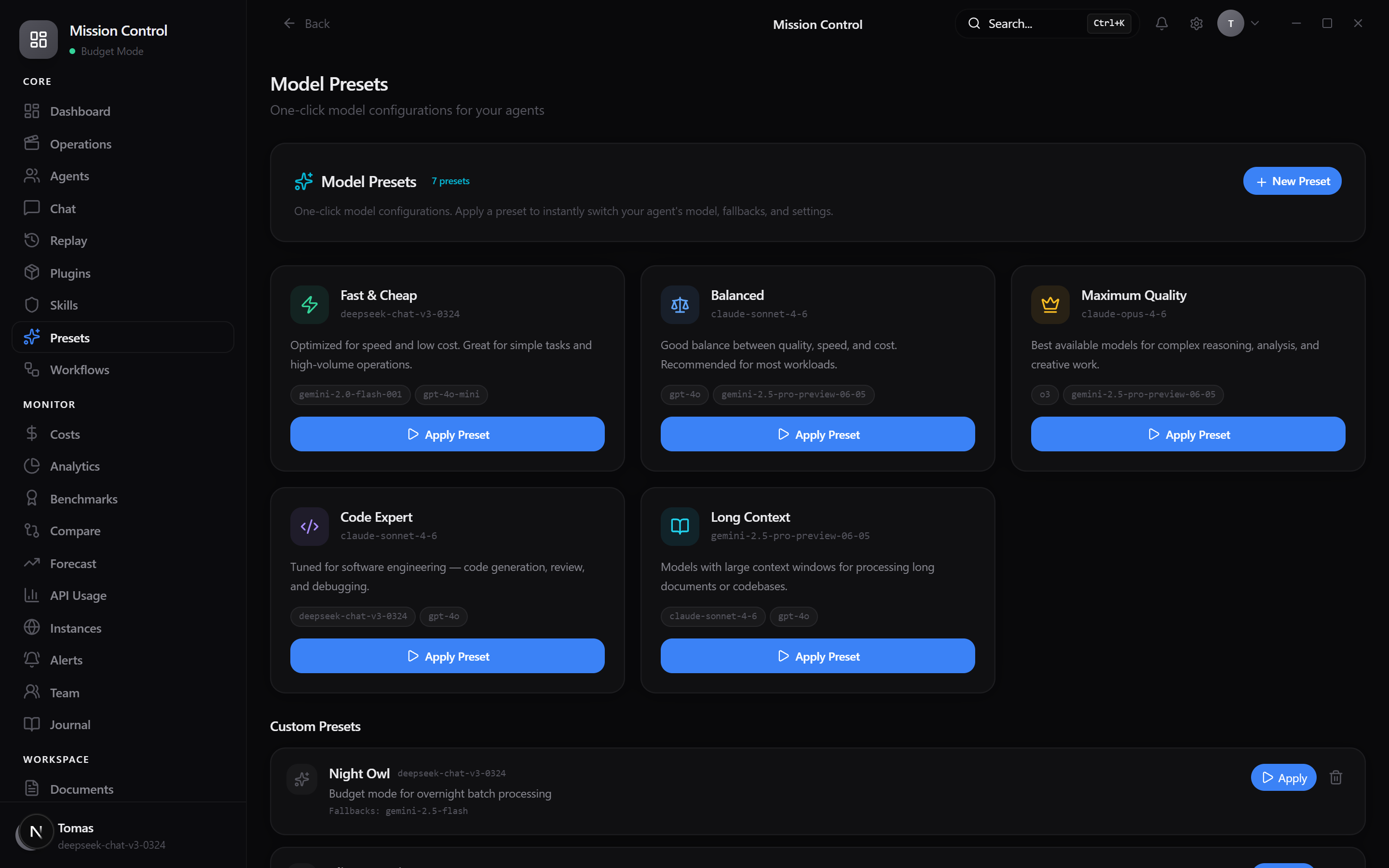 Model presets, webhooks, and alert configurations